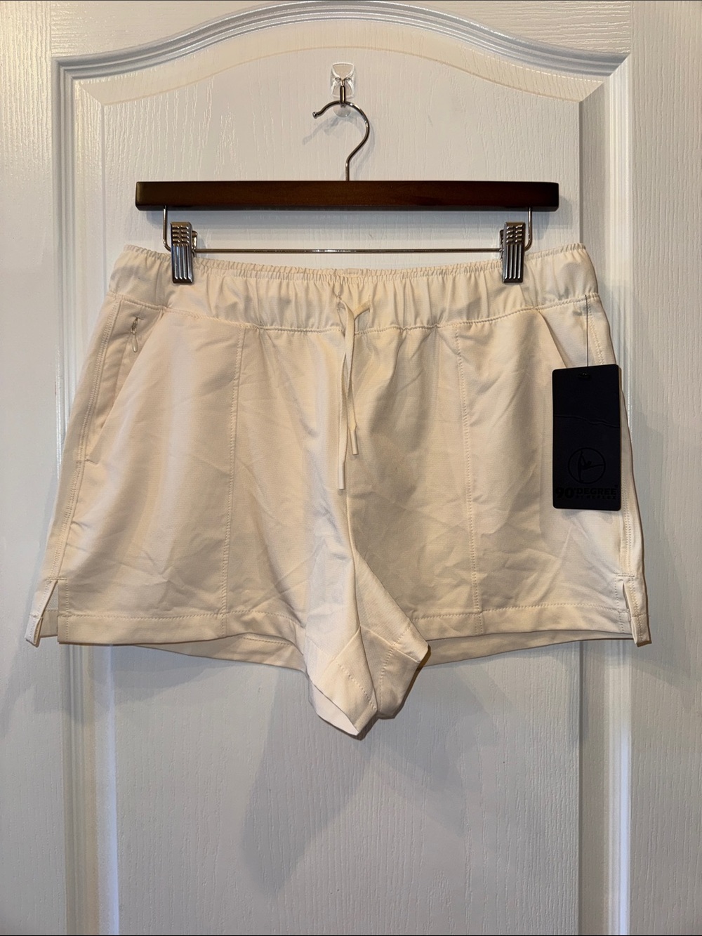 90 Degree By Reflex Cream Athletic Shorts with Drawstring